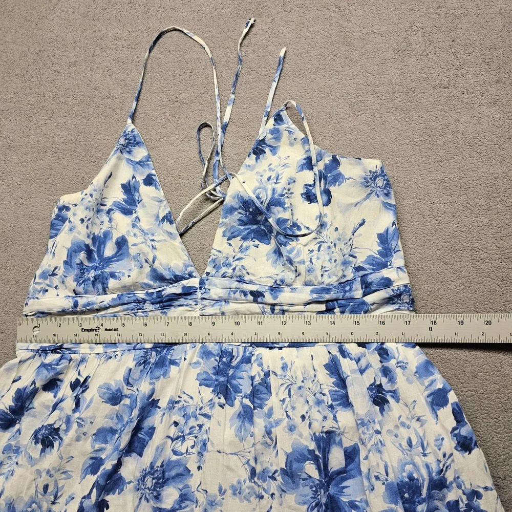 Abercrombie & Fitch Dress Womens LT Maxi Blue Floral Linen Blend EUC